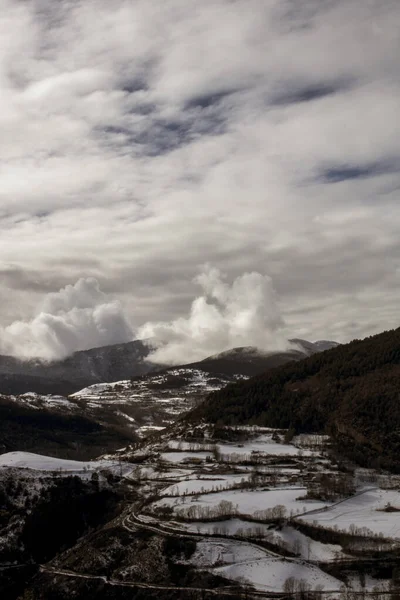 Montagnes Enneigées Ciel Nuageux Spectaculaire Dans Les Pyrénées Ribes Freser — Photo