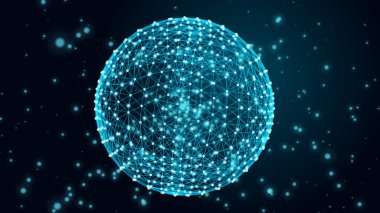 Küreyle soyut arkaplan. 3D görüntüleme. Noktalı ve çizgili teknoloji şekli. Gelecekçi kavram.