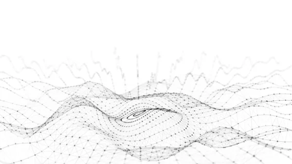 Ola 3d. Ola de partículas. Fondo geométrico blanco abstracto. Big data. Ilustración tecnológica . —  Fotos de Stock