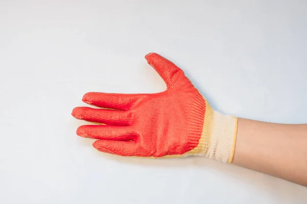 Worker Wearing Leather Work Glove Giving Thumbs Sign — Stock Photo, Image