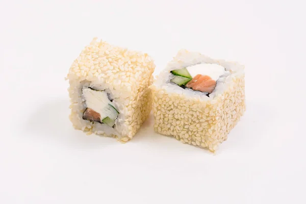 Sushi Toczy Się Białym Tle Sushi Roll Menu Sushi — Zdjęcie stockowe