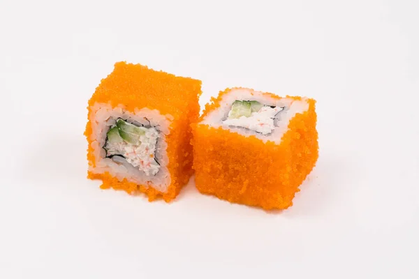 Sushi Gulung Latar Belakang Putih Menu Sushi Roll — Stok Foto