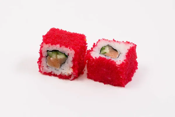 Sushi Gulung Latar Belakang Putih Menu Sushi Roll — Stok Foto