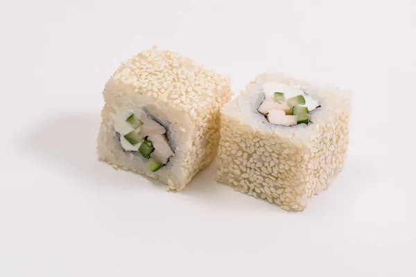 Sushi Rola Sobre Fundo Branco Menu Sushi Roll Sushi — Fotografia de Stock