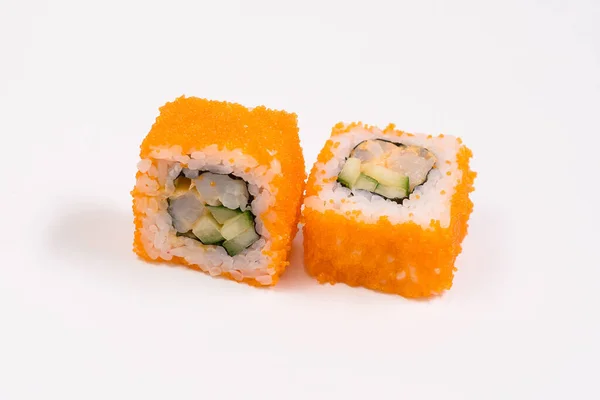 Rotoli Sushi Uno Sfondo Bianco Sushi Roll Menu Sushi — Foto Stock