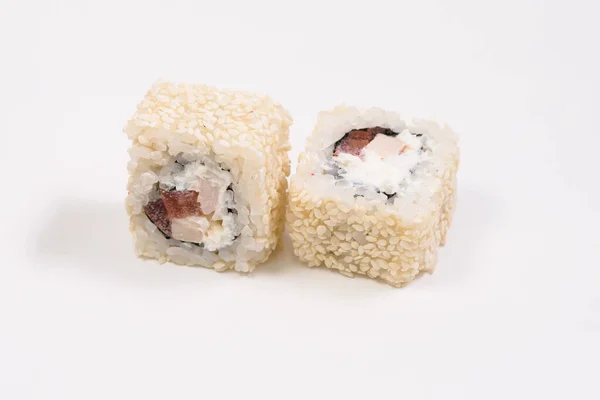 Sushi Rollt Auf Weißem Hintergrund Sushi Roll Sushi Menü — Stockfoto