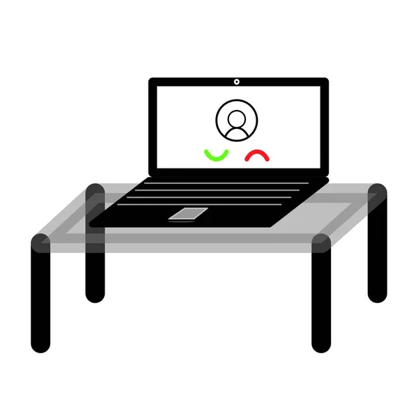 Laptop Com Toque Vídeo Sobre Uma Mesa Transparente Sobre Fundo — Fotografia de Stock