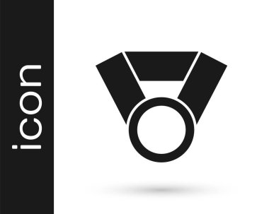 Beyaz arka planda gri madalya ikonu izole edildi. Kazanan başarı işareti. Ödül madalyası. Vektör İllüstrasyonu