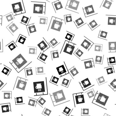 Siyah sokak kahve ikonu beyaz arka planda izole edilmiş pürüzsüz desen. Vektör İllüstrasyonu