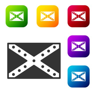 Amerika Birleşik Devletleri 'nin siyah bayrağı beyaz arka planda izole edildi. Renkli kare düğmelerle simgeleri ayarla. Vektör İllüstrasyonu