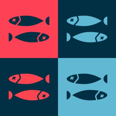 Pop Art Kurutulmuş balık simgesi renk arkaplanda izole edilmiş. Vektör İllüstrasyonu
