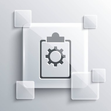 Gri arka planda 24 saatlik servis simgesine sahip Gri Kontrol Listesi panosu. Kare cam paneller. Vektör İllüstrasyonu