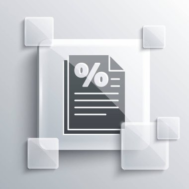 Gri Finans belgesi simgesi gri arkaplanda izole edildi. Fatura ya da fatura konsepti için kağıt banka belgesi. Kare cam paneller. Vektör İllüstrasyonu