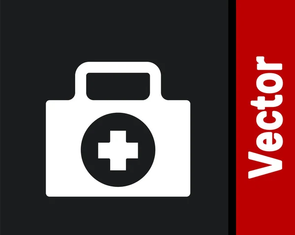 Weißes Verbandskasten Symbol Isoliert Auf Schwarzem Hintergrund Medizinische Box Mit — Stockvektor