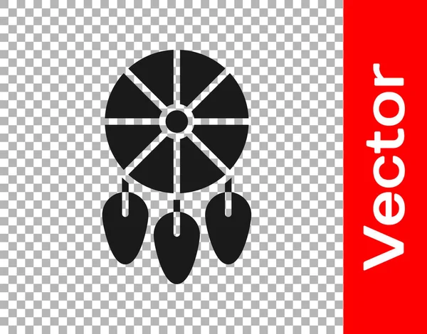 Zwarte Droom Vanger Met Veren Pictogram Geïsoleerd Transparante Achtergrond Vector — Stockvector