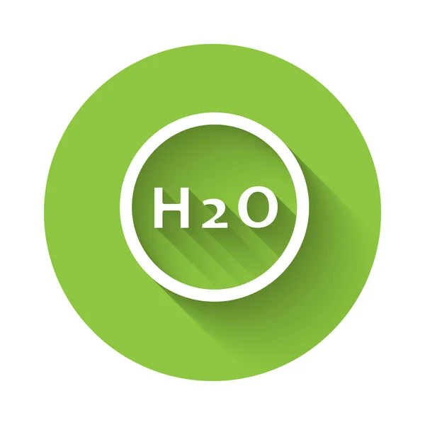 水のための白い化学式は長い影で隔離されたH2O形のアイコンを落とす 緑色の丸ボタン ベクターイラスト — ストックベクタ