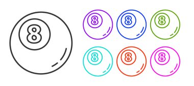 Siyah çizgi bilardo bilardo topu ikonu beyaz arka planda izole edildi. Simgeleri renklendirin. Vektör İllüstrasyonu