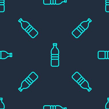 Yeşil çizgili bir şişe su ikonu mavi arka planda izole edilmiş pürüzsüz desen. Soda su içme tabelası. Vektör İllüstrasyonu