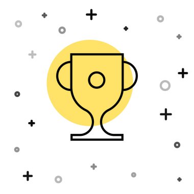 Siyah çizgi ödüllü kupa simgesi beyaz arkaplanda izole edilmiş. Galibiyet ödülü sembolü. Şampiyonluk ya da yarışma kupası. Spor başarısı işareti. Rastgele dinamik şekiller. Vektör İllüstrasyonu