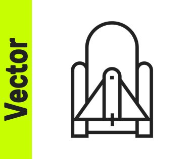 Beyaz arkaplanda izole edilmiş siyah çizgi Roket fırlatması. Uzaya roket fırlatın. Vektör İllüstrasyonu