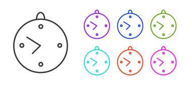 Siyah çizgi saat simgesi beyaz arkaplanda izole edildi. Zaman sembolü. Simgeleri renklendirin. Vektör İllüstrasyonu