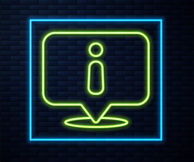 Parlayan neon hattı bilgi simgesi tuğla duvar arka planında izole edildi. Vektör İllüstrasyonu