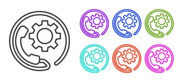 Siyah Hat Telefon, beyaz arka planda 24 saatlik destek ikonu izole edildi. Tüm gün müşteri destek merkezi. Tam zamanlı çağrı servisi. Simgeleri renklendirin. Vektör İllüstrasyonu