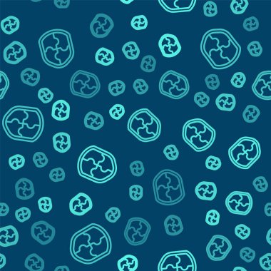 Yeşil çizgi simgesi mavi arkaplanda izole edilmiş kusursuz desen. Gardiyan. Güvenlik, güvenlik, koruma, gizlilik kavramı. Vektör İllüstrasyonu