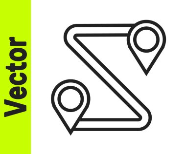 Siyah çizgi rota simgesi beyaz arkaplanda izole edildi. Harita işaretçisi işareti. Yol ya da yol kavramı. GPS navigatörü. Vektör İllüstrasyonu