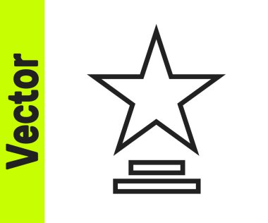 Beyaz arkaplanda siyah çizgi film ödülü ikonu izole edildi. Akademi ödülü ikonu. Filmler ve sinema sembolü. Vektör İllüstrasyonu