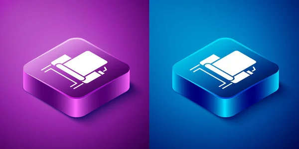 Isometric Cinema Chair Icon Isolated Blue Purple Background Square Button — Stock Vector
