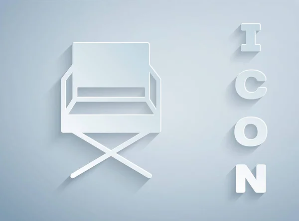 Paper cut Director movie chair icon isolated on grey background. Film industry. Paper art style. Vector Illustration