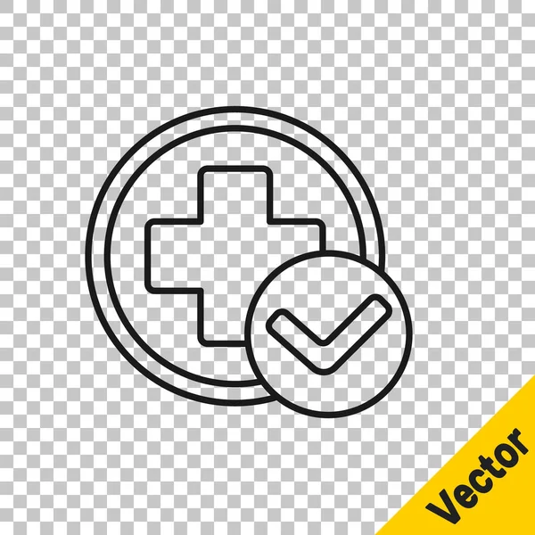 Black Line Cross Hospital Medical Icon Isolated Transparent Background First — Stock Vector