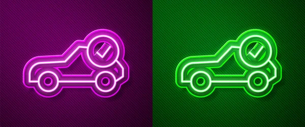 Glowing Neon Line Auto Service Check Automotive Icon Isolated Purple — Stock Vector