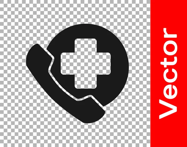 Llamada Telefónica Emergencia Negra Icono Del Hospital Aislado Sobre Fondo — Vector de stock