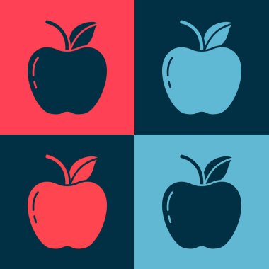 Pop Art Apple simgesi renk arkaplanında izole edildi. Yaprak sembollü meyve. Vektör İllüstrasyonu