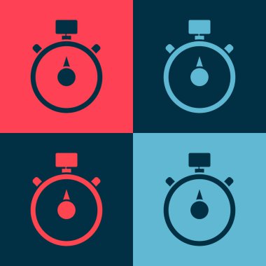 Pop Art Stopwatch simgesi renk arkaplanında izole edildi. Zaman göstergesi. Kronometre işareti. Vektör İllüstrasyonu