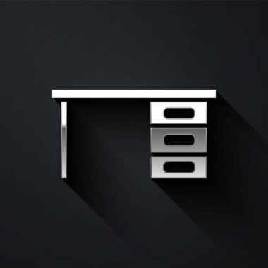 Silver Office masa simgesi siyah arkaplanda izole edildi. Uzun gölge tarzı. Vektör İllüstrasyonu