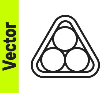 Siyah çizgi bilardo topları beyaz arkaplanda izole edilmiş bir üçgen ikonunda. Vektör İllüstrasyonu