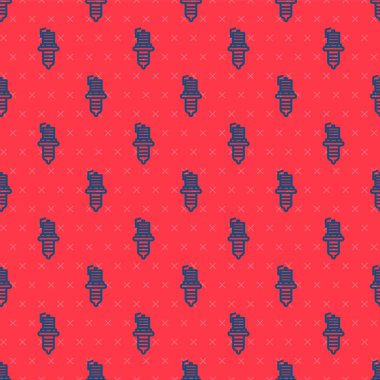 Mavi çizgi araba buji ikonu kırmızı arka planda izole edilmiş kusursuz desen. Araba elektrikli mumu. Vektör İllüstrasyonu