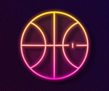 Parlayan neon çizgisi basketbol topu ikonu siyah arkaplanda izole edildi. Spor sembolü. Vektör İllüstrasyonu