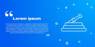 Beyaz çizgi bahçe hortumu ya da yangın hortumu ikonu mavi arka planda izole edilmiş. Sprey tabanca ikonu. Su ekipmanları. Vektör İllüstrasyonu