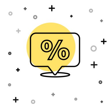 Siyah çizgi indirimli etiket simgesi beyaz arkaplanda izole edildi. Etiket alışverişi. Özel teklif işareti. İndirim kuponları sembolü. Rastgele dinamik şekiller. Vektör İllüstrasyonu