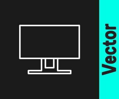 Beyaz çizgi Akıllı TV simgesi siyah arkaplanda izole edildi. Televizyon tabelası. Vektör İllüstrasyonu