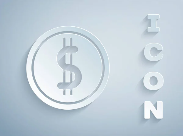 Papiergeschnittenes Münzgeld Mit Dollarsymbol Auf Grauem Hintergrund Zeichen Der Bankenwährung — Stockvektor
