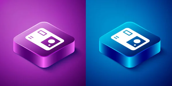 Isometric Action Extreme Camera Icon Isolated Blue Purple Background Video — Stock Vector