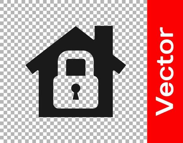 Black House Protection Icon Isolated Transparent Background Home Lock Protection — Stock Vector