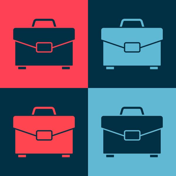 Pop art Briefcase icon isolated on color background. Business case sign. Business portfolio. Vector Illustration