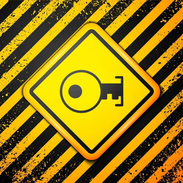 Black Key Icon Isolated Yellow Background Warning Sign Vector Illustration — Stock Vector