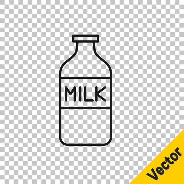 Черная Линия Закрытая Стеклянная Бутылка Иконкой Молока Изолированы Прозрачном Фоне — стоковый вектор